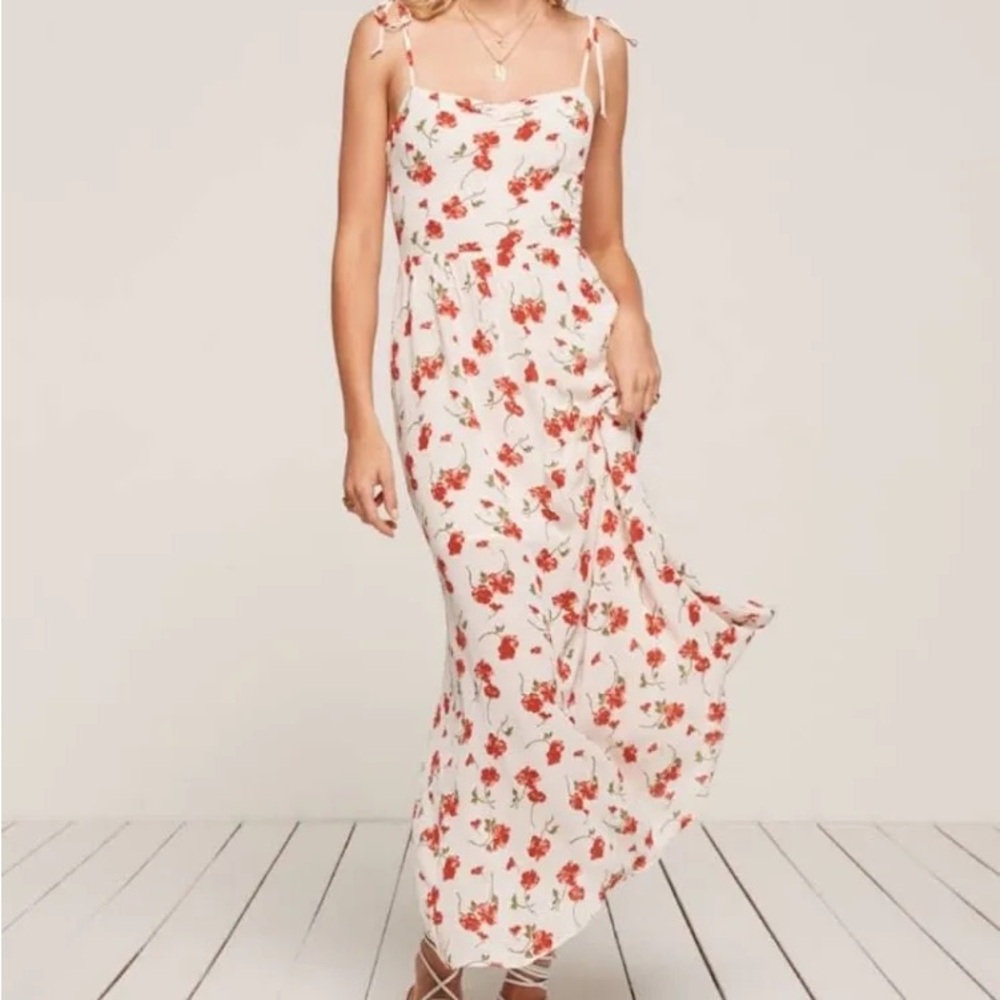 Reformation White Sleeveless Square Neck Maxi Dress